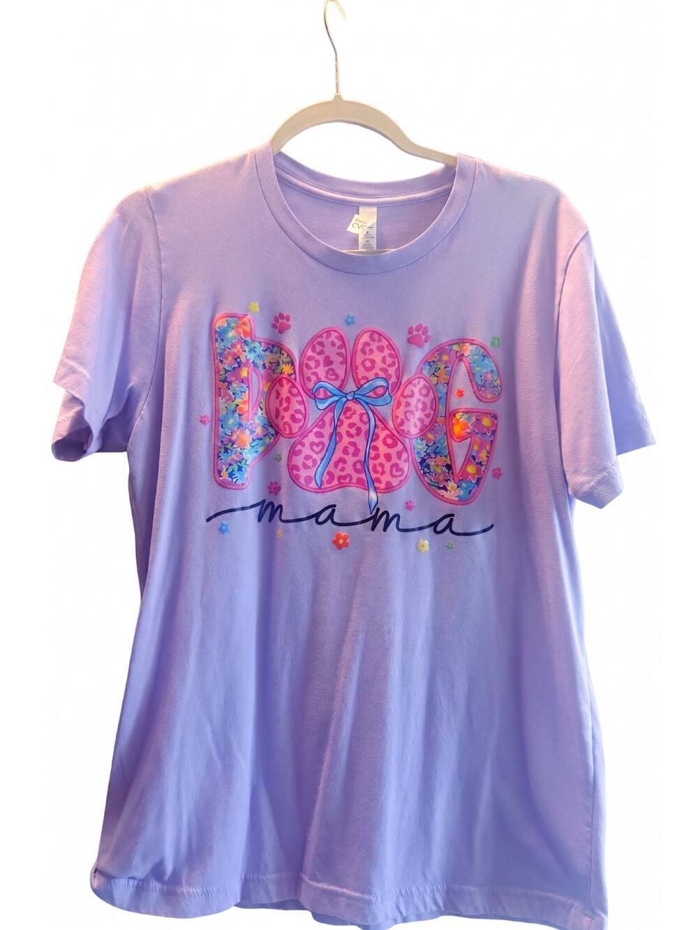 Bella+Canvas Dog Mama Graphic T-Shirt in Lavender with Floral and Leopard Print